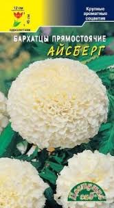 Бархатцы Айсберг /ЦветСад/ 0,03г/ h-45см, d-12см белые прямостоячие