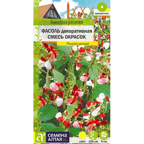 Фасоль декоративная Смесь окрасок вьющаяся/Сем Алт/цп 5 гр. Вьющиеся растения НОВИНКА