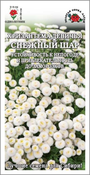 Хризантема Снежный шар /Сотка/ 0,05г/ бел. махр. девичья h-30см, d-4см/*1800