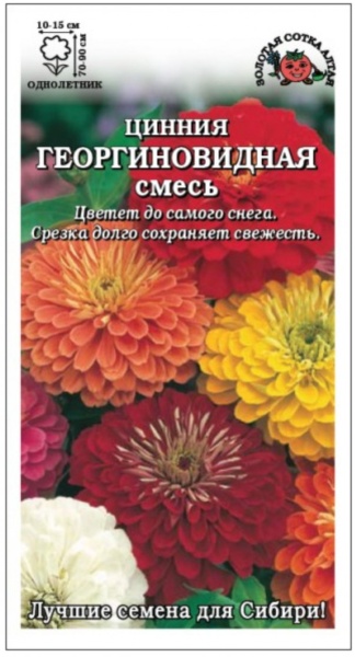 Цинния Георгиновидная /Сотка/ 0,2г/ смесь h-90см, d-15см/*1000