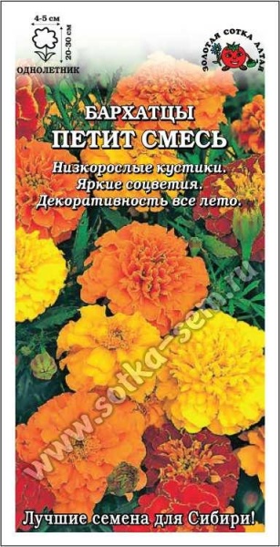Бархатцы Петти Еллоу /Сотка/ 0,2г/ откл. h-20-30см d-4-5см/*1200