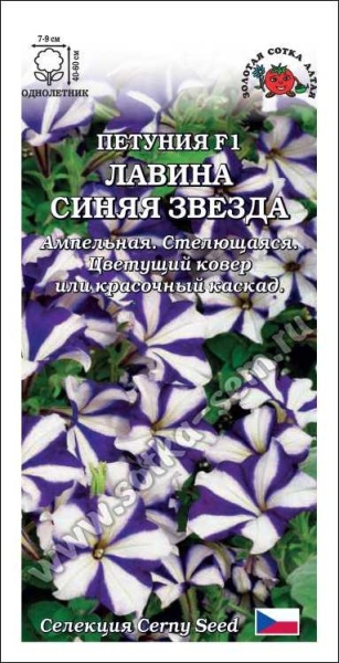 Петуния Лавина Синяя Звезда F1 /Сотка/ 10шт/ ампел. h-60см d-9см/*350