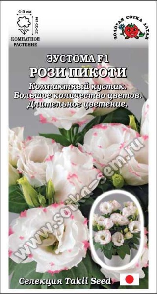 Ком: Эустома Рози Пикоти /Сотка/ 5шт/ белая с розов-красн. h-25см d-5см